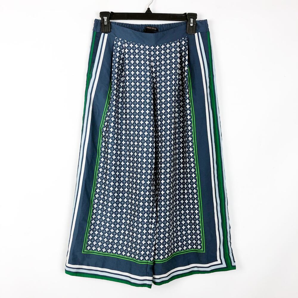 Victoria's Secret Womens Crop Pants Size 2 Blue Printed Wide-Leg A-Line Culottes